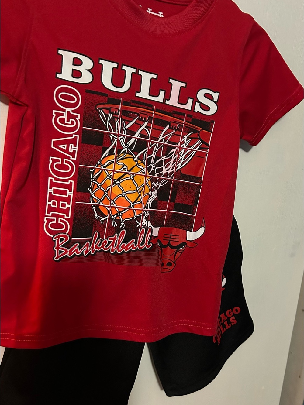 NBA Chicago Bulls Red Basketball Graphic Tee & Black Shorts Set